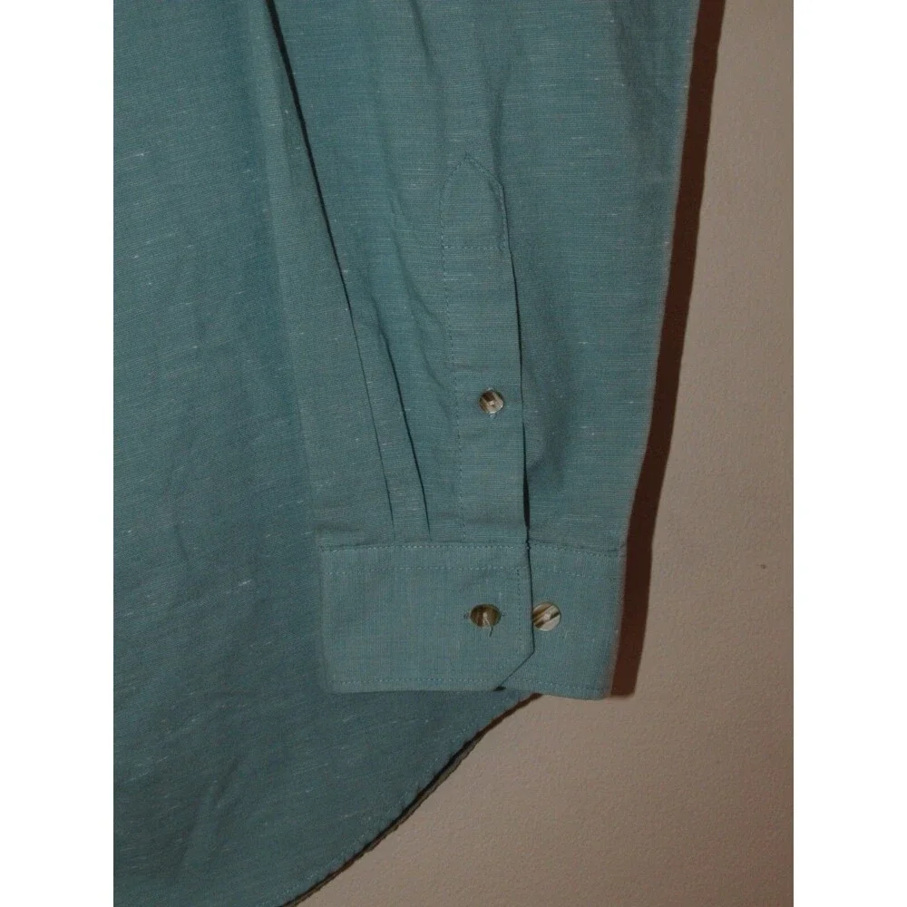 Van Heusen Shirt Mens L Green Heathered Long Sleeve Button Up 16 16.5 Contrast